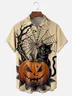 Moisture-wicking Halloween Pumpkin Black Cat Chest Pocket Casual Shirt