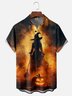 Moisture-wicking Halloween Witch Pumpkin Fun Chest Pocket Casual Shirt