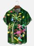Moisture-wicking Christmas Flamingo Coconut Tree Champagne Chest Pocket Hawaiian Shirt
