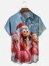 Moisture-wicking Christmas Flamingo Fun Christmas Tree Snow Scene Chest Pocket Casual Shirt