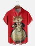 Moisture-wicking Artistic Cat Riding Sheep Chest Pocket Casual Shirt