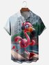 Moisture Wicking Abstract Gradient City Scenery Running Flamingo Chest Pocket Hawaiian Shirt