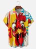 Moisture-Wicking Abstract Geometric Fun Chicken Chest Pocket Hawaiian Shirt