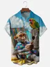 Moisture-wicking Parrot Monkey Chest Pocket Hawaiian Shirt