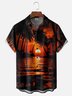 Moisture-wicking Sunset Beach Coconut Tree Art Chest Pocket Hawaiian Shirt