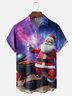 Moisture-wicking Christmas Santa Claus BBQ Starry Sky Chest Pocket Casual Shirt