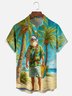 Moisture-wicking Christmas Santa Claus Beach Coconut Tree Chest Pocket Casual Shirt
