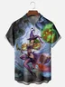 Moisture-Wicking Ombre Halloween Witch Pumpkin Chest Pocket Hawaiian Shirt
