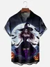 Moisture-Wicking Ombre Halloween Witch Pumpkin Chest Pocket Hawaiian Shirt