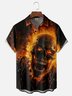 Moisture-wicking Flaming Skull Art Halloween Chest Pocket Casual Shirt