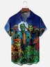 Moisture Wicking Halloween Monsters Chest Pocket Hawaiian Shirt
