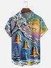 Moisture-wicking Christmas Santa Claus Jingle Bell Chest Pocket Casual Shirt