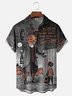 Moisture Wicking Halloween Pumpkin Ghost Chest Pocket Hawaiian Shirt