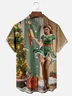 Moisture-wicking Christmas Retro Girl Funny Christmas Tree Chest Pocket Casual Shirt