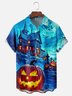 Moisture-wicking Halloween Pumpkin Castle Fun Chest Pocket Casual Shirt