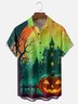 Moisture-wicking Halloween Pumpkin Castle Chest Pocket Casual Shirt
