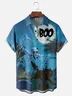 Moisture Wicking Halloween Skeleton Chasing Cat Chest Pocket Hawaiian Shirt