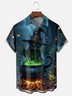 Moisture-wicking Halloween Cat Witch Magic Chest Pocket Casual Shirt