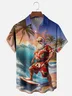 Moisture-Wicking Christmas Santa Surf Chest Pocket Hawaiian Shirt