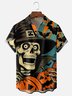 Moisture-wicking Halloween Fun Skull Pumpkin Chest Pocket Casual Shirt