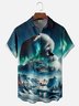 Moisture-wicking Christmas Santa Claus Aurora Snow Chest Pocket Casual Shirt