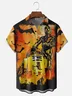 Moisture-Wicking Halloween Star Robot Bat Chest Pocket Hawaiian Shirt