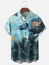 Moisture-Wicking Star Tropical Plant Chest Pocket Hawaiian Shirt
