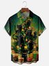 Moisture-wicking Christmas Tree Cat Chest Pocket Casual Shirt
