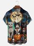 Moisture-wicking Halloween Cat Pumpkin Skull Chest Pocket Casual Shirt