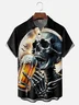 Moisture-Wicking Halloween Beer-Drinking Skeleton Chest Pocket Hawaiian Shirt