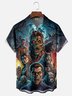 Moisture Wicking Halloween Monsters Chest Pocket Hawaiian Shirt