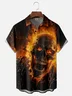 Tall Size Moisture-wicking Flaming Skull Art Halloween Chest Pocket Casual Shirt