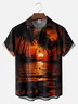 Big Size Moisture-wicking Sunset Beach Coconut Tree Art Chest Pocket Hawaiian Shirt