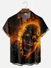 Big Size Moisture-wicking Flaming Skull Art Halloween Chest Pocket Casual Shirt