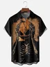 Moisture-Wicking Halloween Gradient Pumpkin Skeleton Chest Pocket Hawaiian Shirt