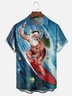 Moisture Wicking Funny Santa Surfing Chest Pocket Hawaiian Shirt