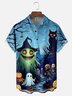 Moisture-Wicking Halloween Ghost Skull Pumpkin Black Cat Chest Pocket Hawaiian Shirt