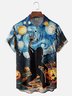 Moisture-Wicking Halloween Van Gogh Starry Sky Bigfoot Pumpkin Chest Pocket Hawaiian Shirt