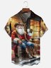Moisture-wicking Christmas Santa Claus Christmas Tree Holiday Chest Pocket Casual Shirt