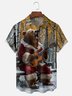 Moisture-wicking Christmas Brown Bear Christmas Tree Fun Chest Pocket Casual Shirt