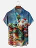 Moisture Wicking Merry Christmas Dinosaur Santa Chest Pocket Hawaiian Shirt