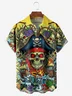 Moisture-wicking Pirate Skeleton Waves Chest Pocket Hawaiian Shirt
