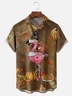 Moisture Wicking Thanksgiving Fun Turkey Flamingo Chest Pocket Hawaiian Shirt