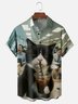Moisture-wicking Fun Cat Overtime Coffee Chest Pocket Casual Shirt