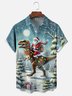 Moisture Wicking Merry Christmas Funny Dinosaur Santa Chest Pocket Hawaiian Shirt