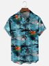Moisture-Wicking Gradient Beach Coconut Tree Flower Chest Pocket Hawaiian Shirt