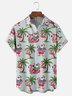 Moisture-Wicking Santa Claus Flamingo Coconut Tree Swim Ring Chest Pocket Hawaiian Shirt