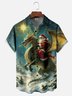Moisture-wicking Christmas Santa Claus Dragon Chest Pocket Casual Shirt