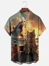 Moisture-wicking Cat Shark Funny Chest Pocket Casual Shirt