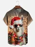 Moisture-wicking Christmas Santa Claus Alpaca Chest Pocket Casual Shirt